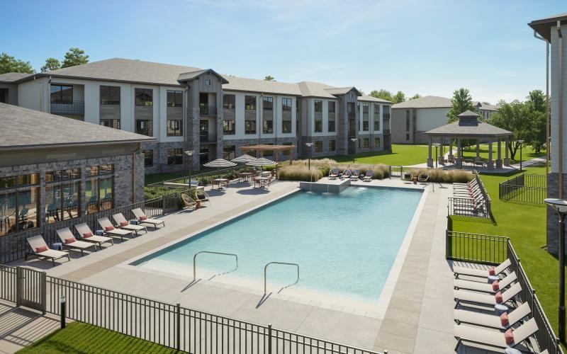 a swimming pool in a courtyard
