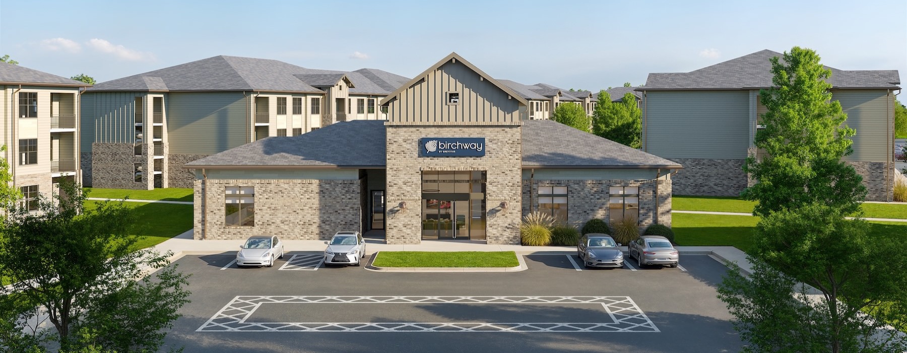 a building with a parking lot