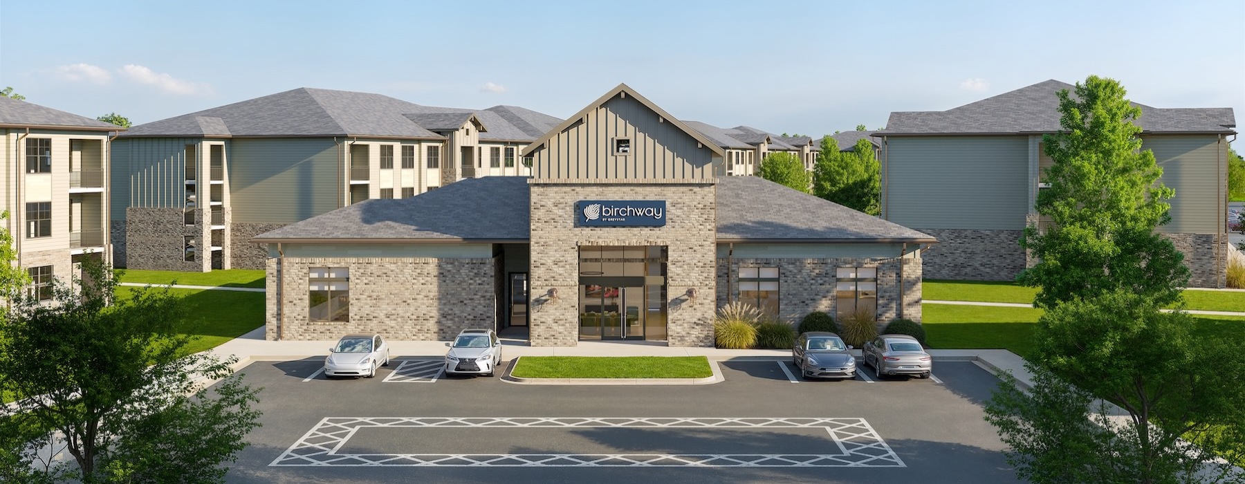 a building with a parking lot