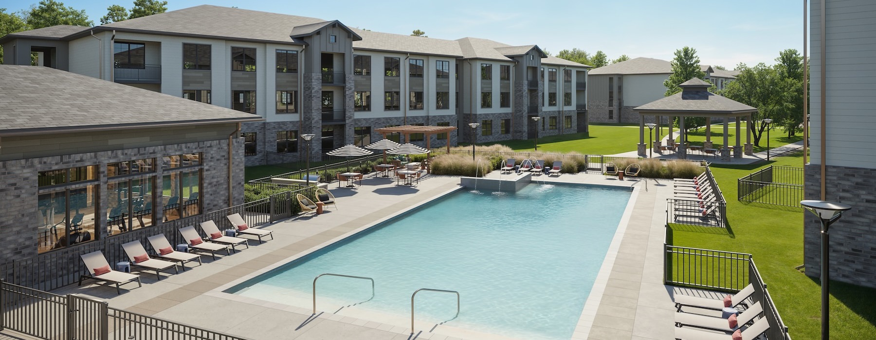 a swimming pool in a courtyard