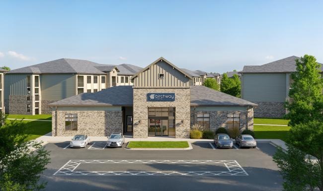 a building with a parking lot