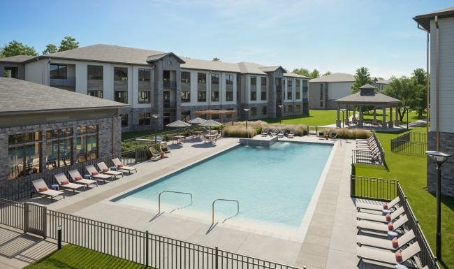 a swimming pool in a courtyard