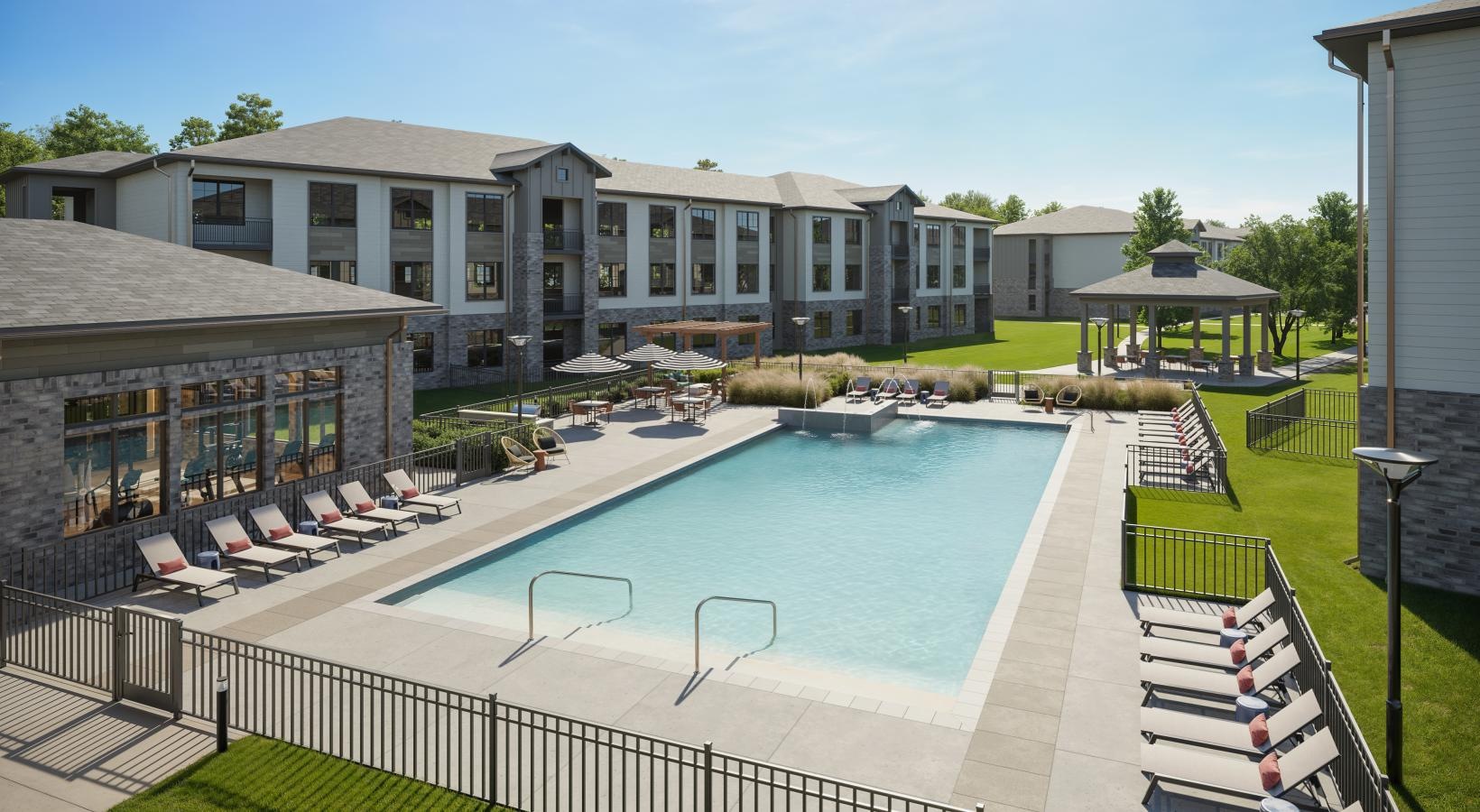 a swimming pool in a courtyard
