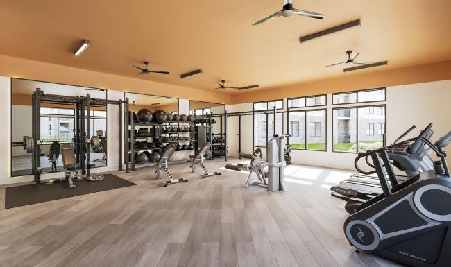 a gym with exercise equipment